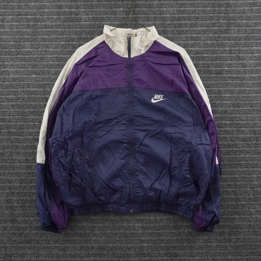Vintage 90s Nike Windbreaker Jacket Mens M Purple Navy Colorblock Full Zip